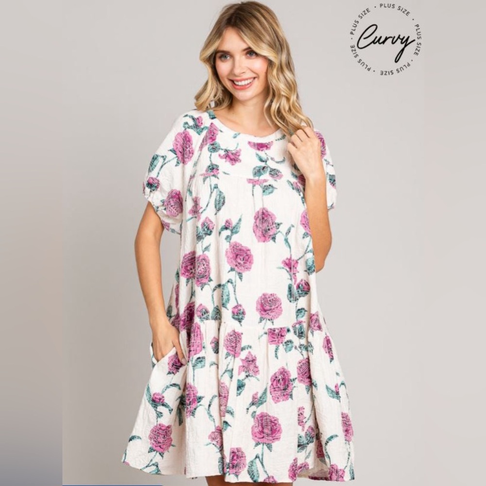 Plus Size Floral Embroidered Jacquard Dress